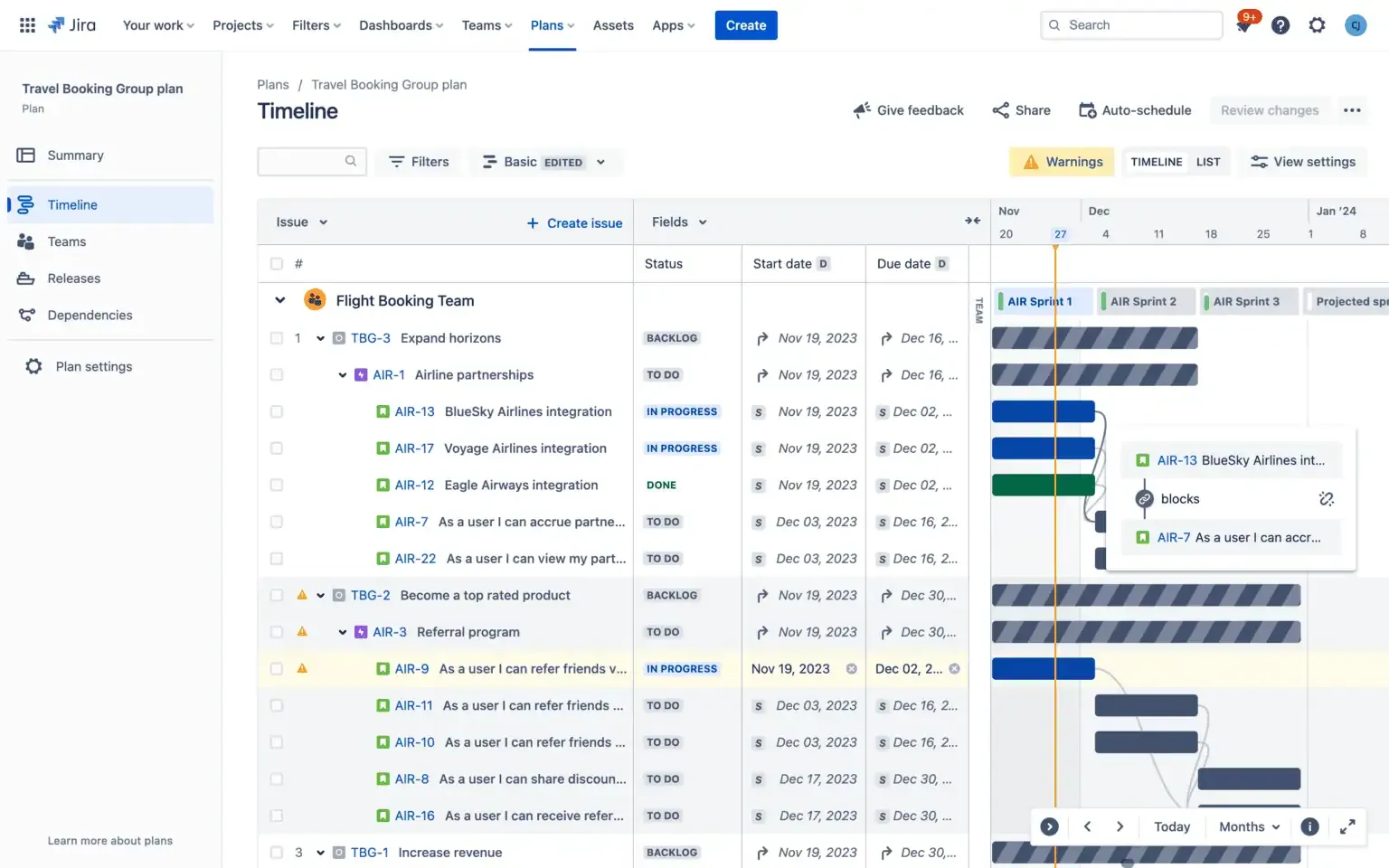 Jira backlog med prioriterede opgaver klar til sprintplanlægning