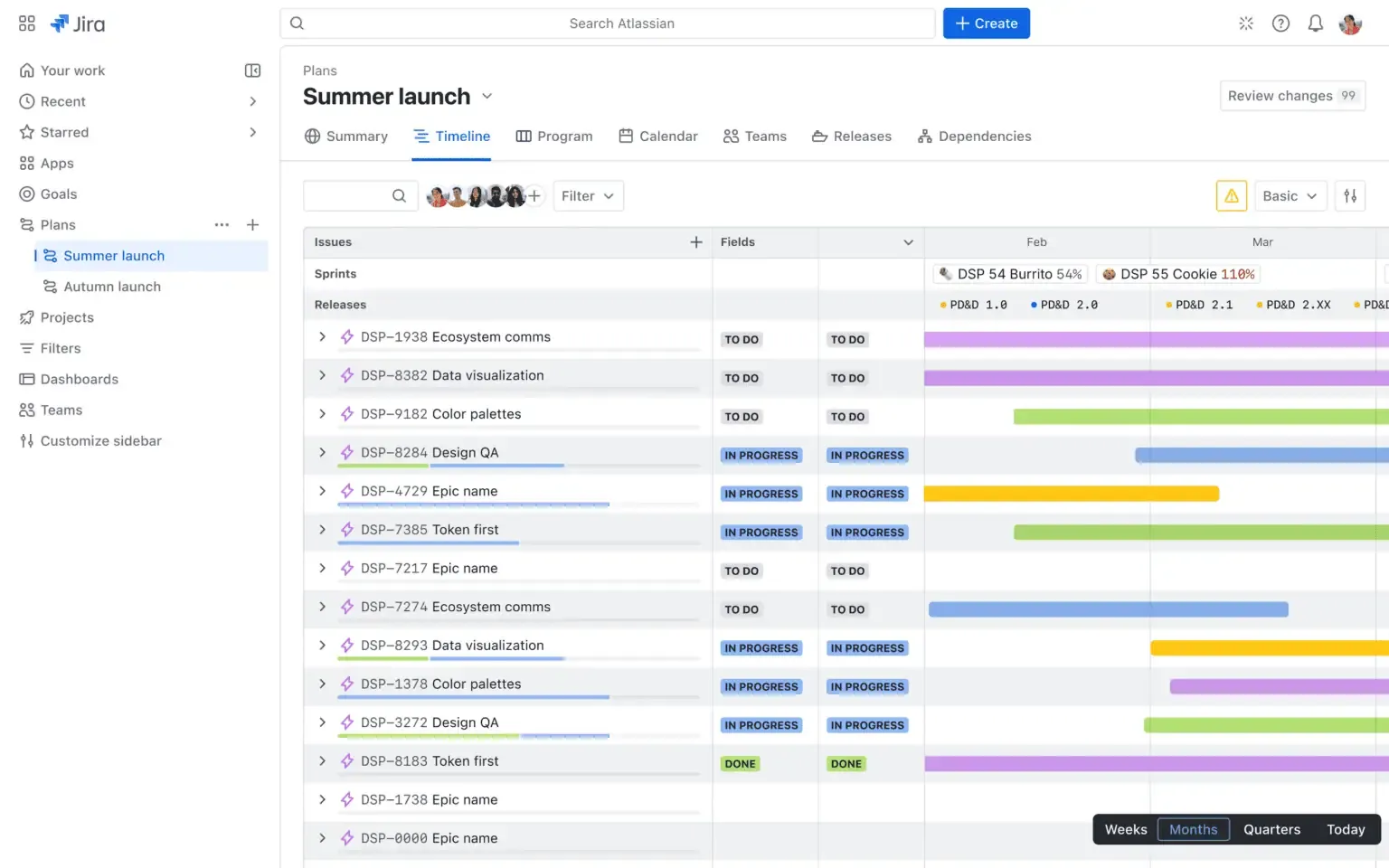 Planer-funktion i Jira med kalendervisning og overblik over projekter på tværs af teams