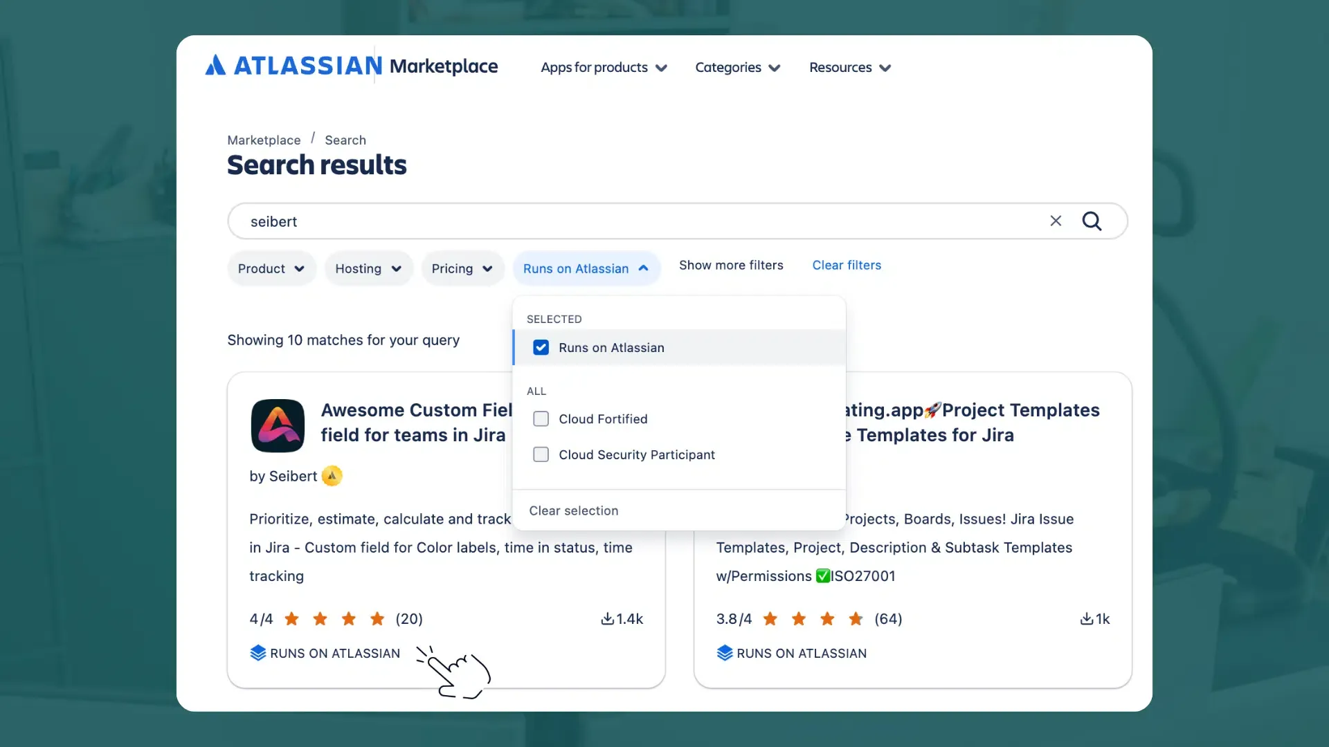 Illustration af “Runs on Atlassian”-mærket som viser at app-data lagres inden for Atlassians egen infrastruktur