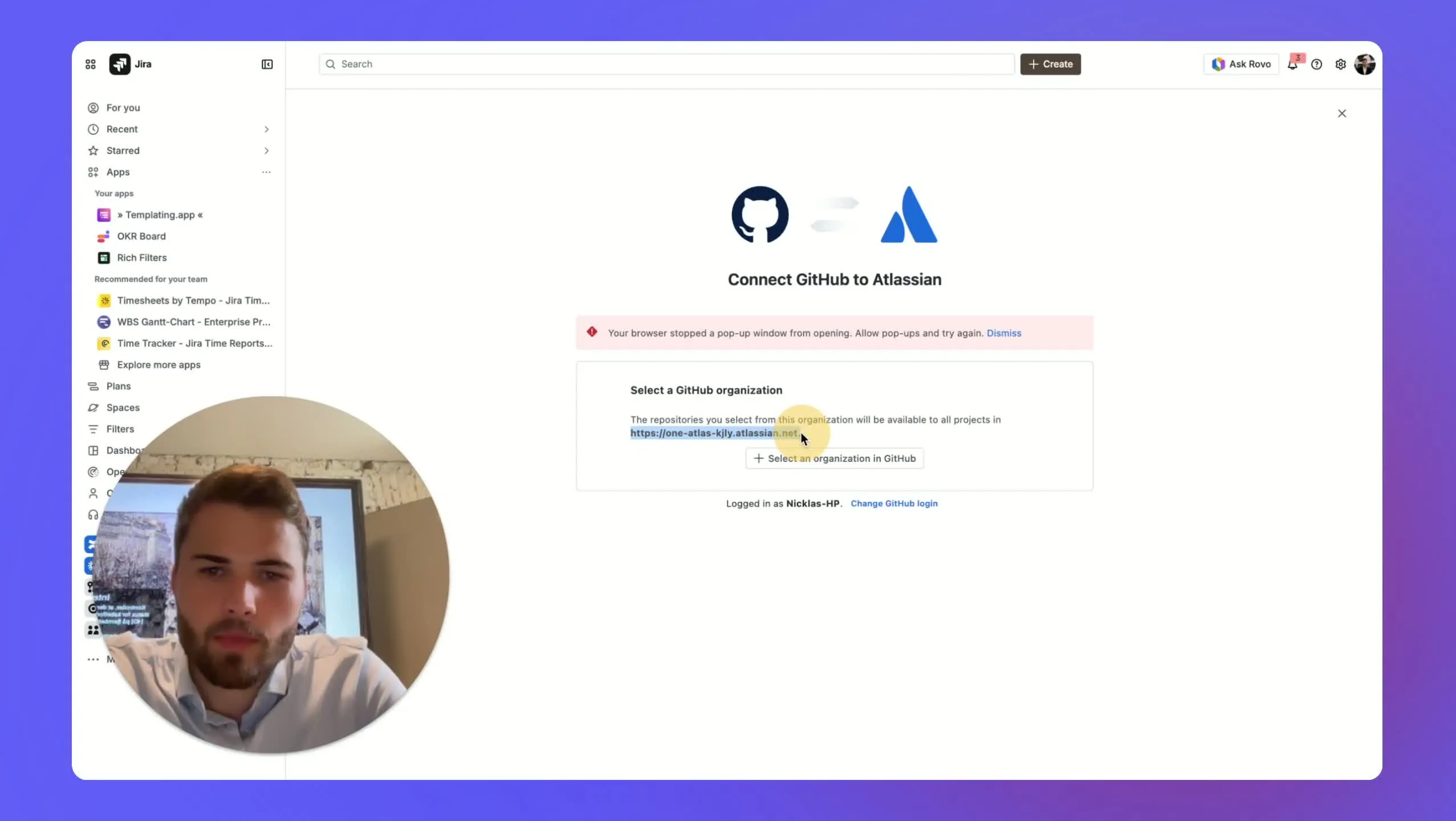 Vælg repositories der skal forbindes med Jira
