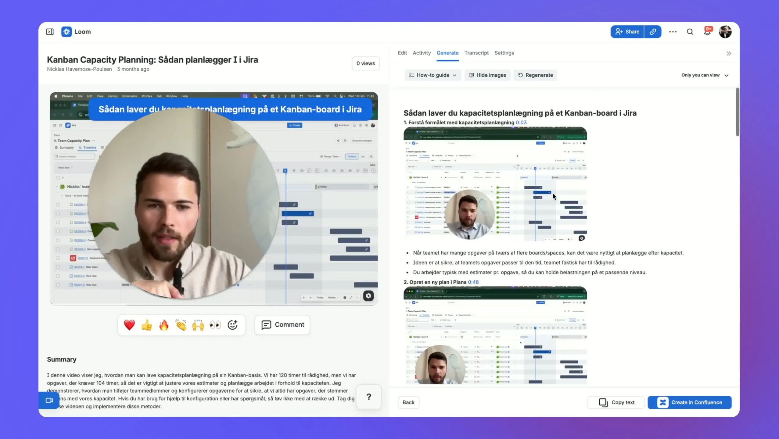 Vælg Create in Confluence som destination