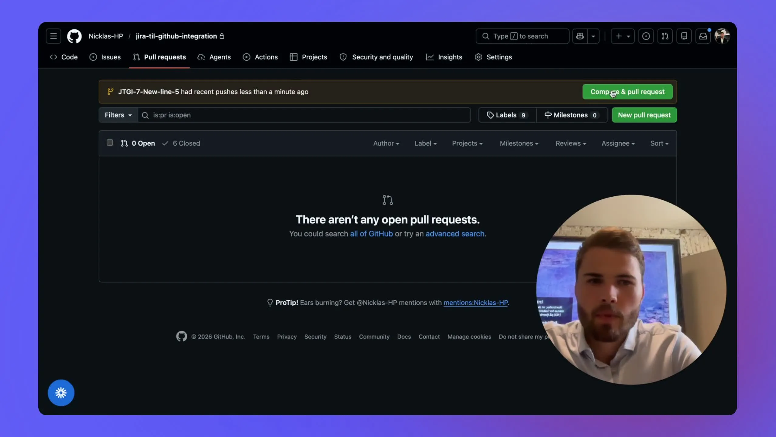 Jira viser branch, PR og commit på opgaven